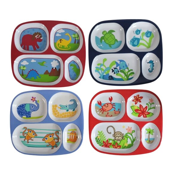 Target Home Melamine Divided Plates Set of 4 Animals Fish Dino Ocean BPA Free - Picture 1 of 13